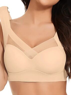 Everyday Nude Wireless Support Bra with Sheer V-Panel